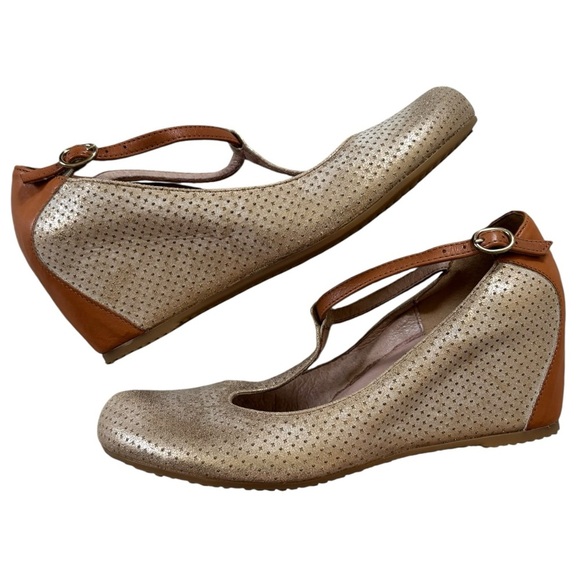 Sundance T-Strap Maryjane Wedge metallic bronze nubuck and cognac leather 39 - Picture 2 of 16